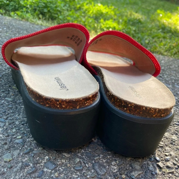 Jasmin red woven slip on summer sandal wedge slides Sz 10 - Picture 3 of 10